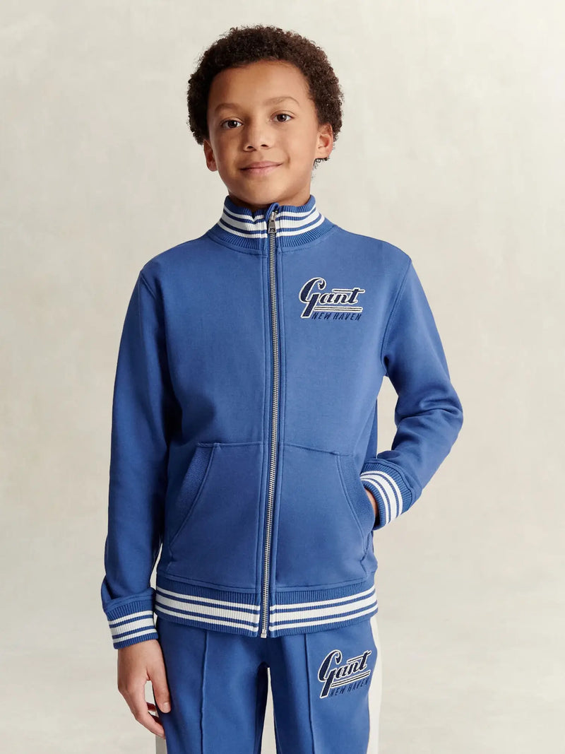 Closer view of the GANT zip up sweatshirt.