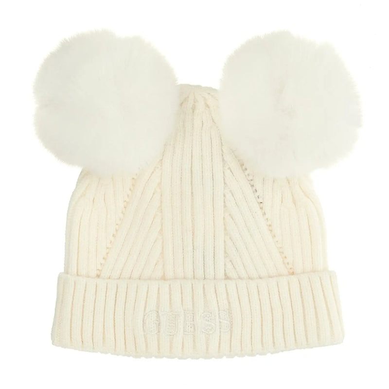 Guess girl's cream white bobble hat - j3bz04.