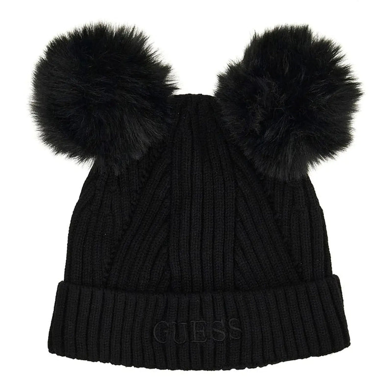 Guess girl's jet black bobble hat - j3bz04.