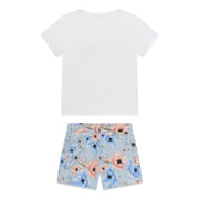 Rear view of the Guess butterfly shorts set.