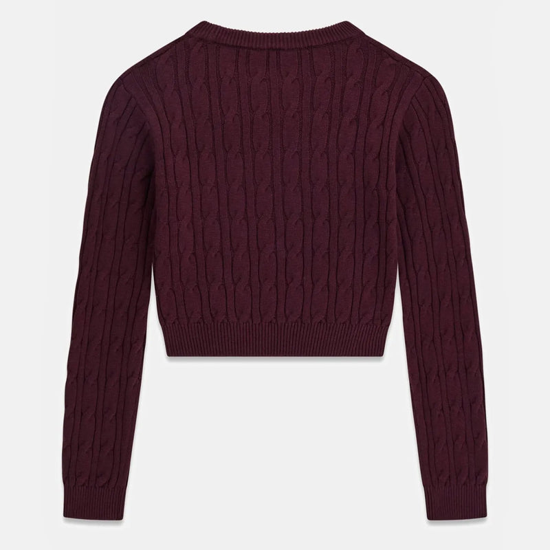 Back of the Guess burgundy cable knit sweater.