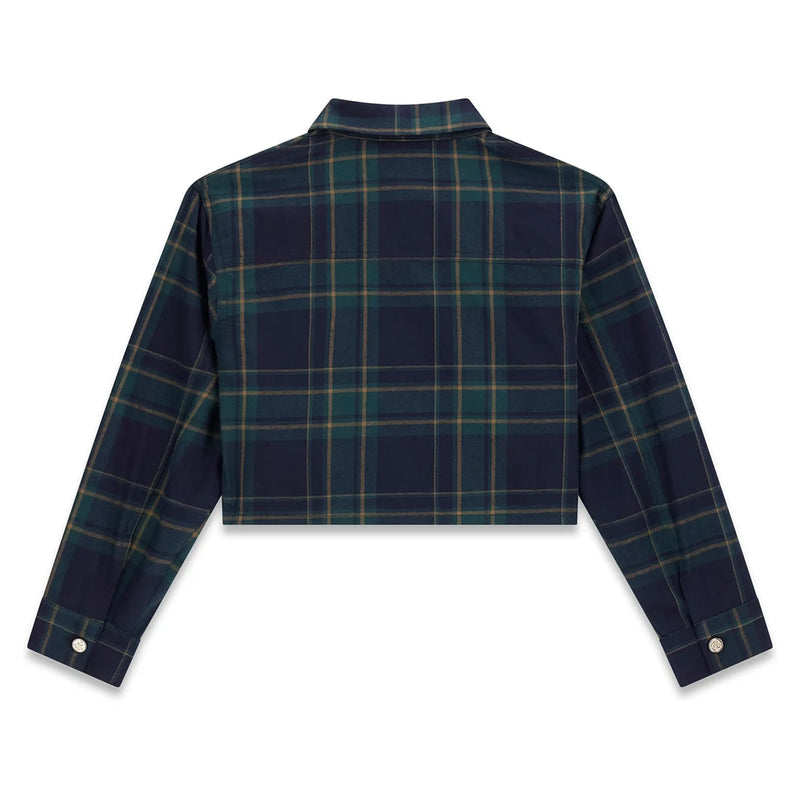 Back of the Guess navy plaid shirt.