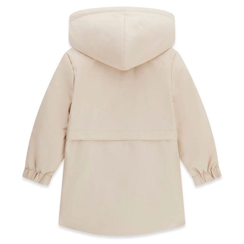 Rear view of the Guess beige trench coat.