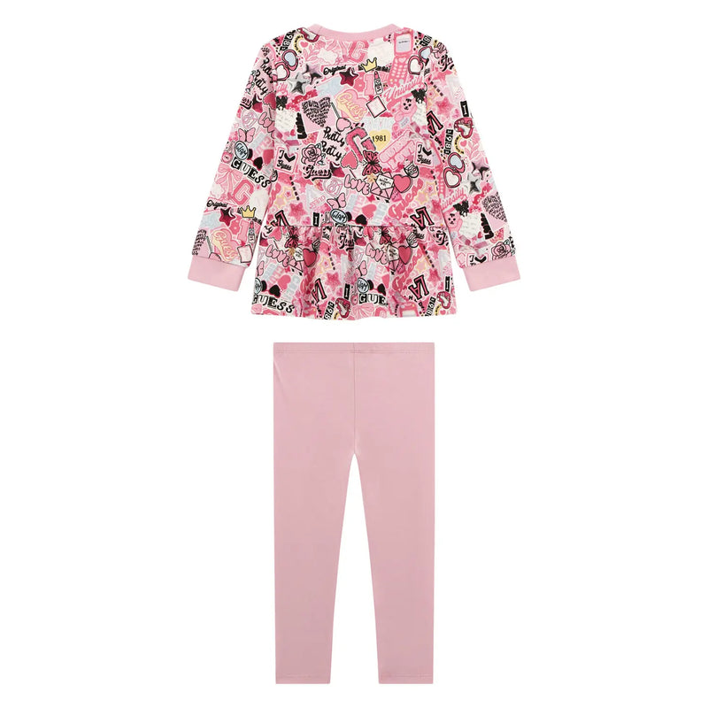 Back of the Guess baby girl's collage leggings set.