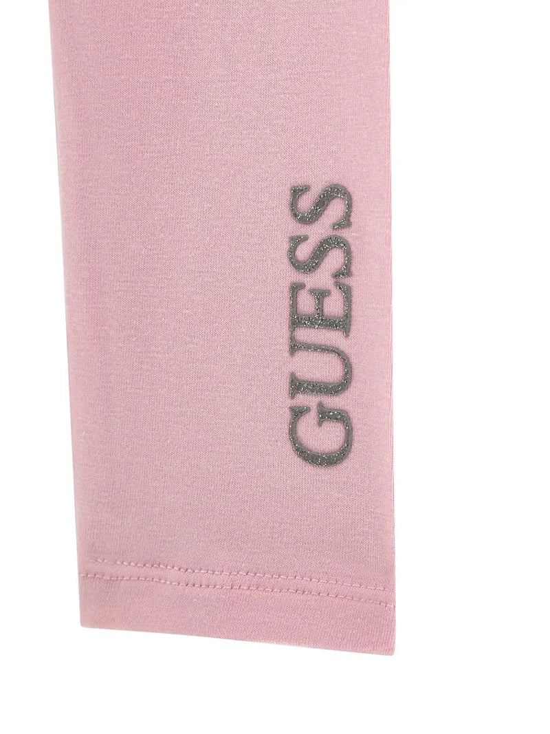 Guess leggings with silver glitter logo above the ankle.
