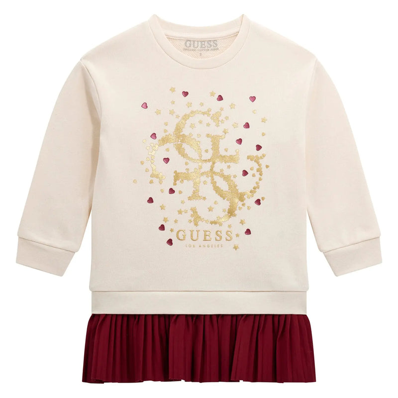 Guess girl's cream white combined dress - k5bk07.