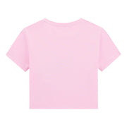 Rear view of the Guess pink cropped t-shirt.