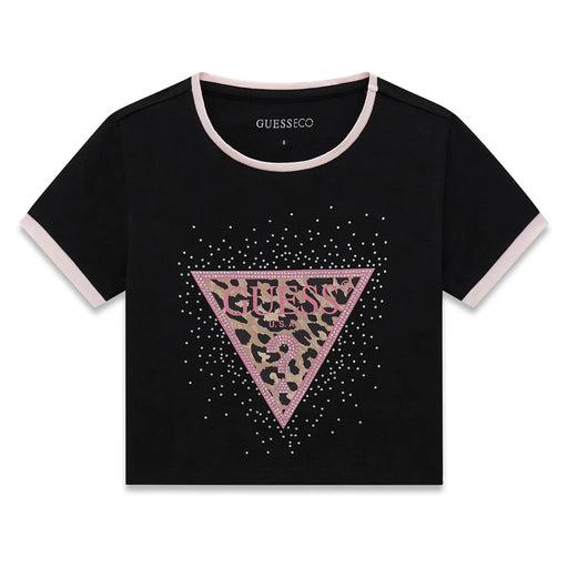 Guess girl's jet black ringer t-shirt - j6yi11.
