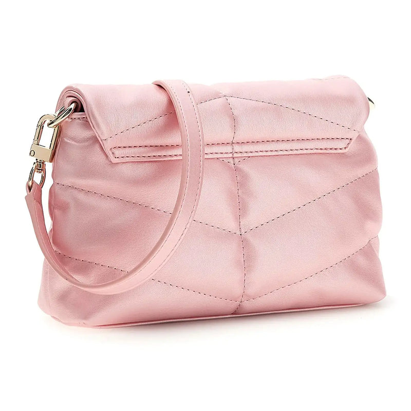 Back of the Guess pink crossbody bag.