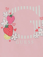 Closer view of the Guess strawberry logo t-shirt.