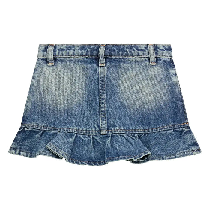 Back of the Guess blue frilled denim skirt.