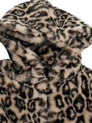 Guess faux fur coat with leopard print pattern.