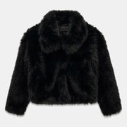 Guess girl's jet black faux fur jacket - j6bl06.