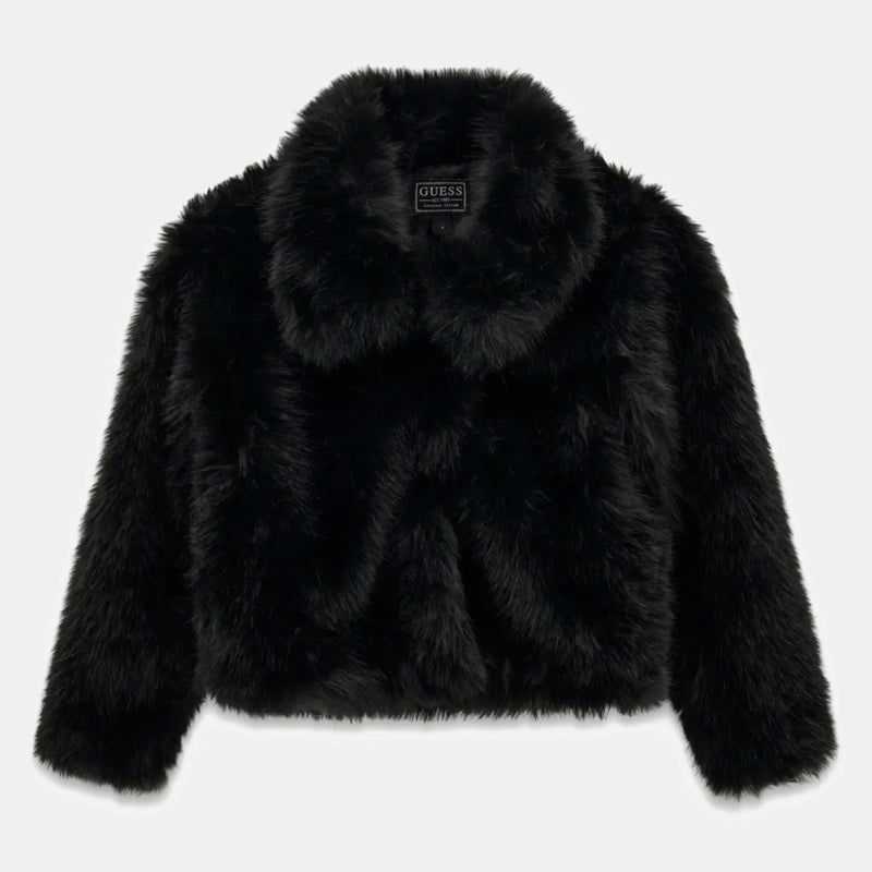 Guess girl's jet black faux fur jacket - j6bl06.