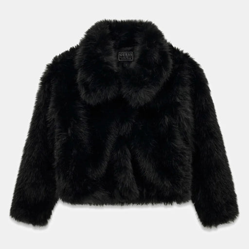 Guess girl's jet black faux fur jacket - j6bl06.