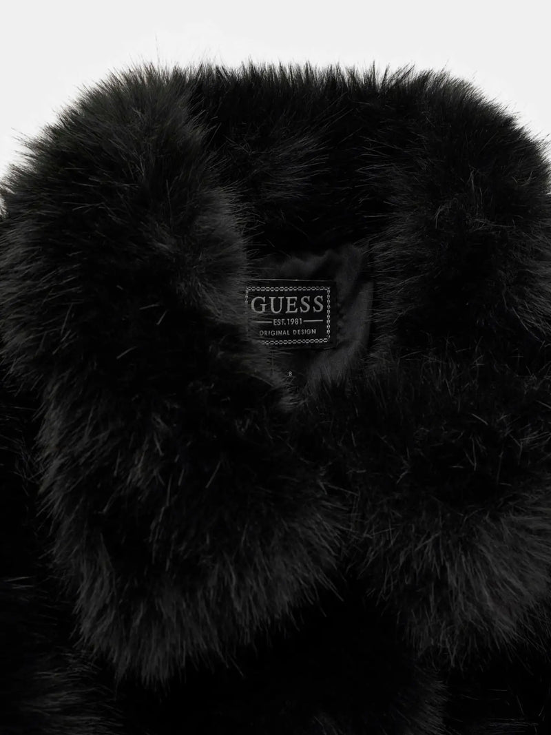 Closer look at the Guess faux fur jacket.