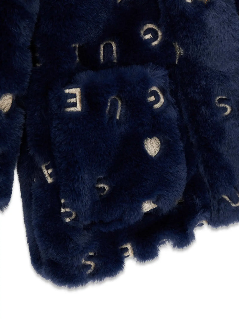 Closer view of the Guess faux fur jacket.