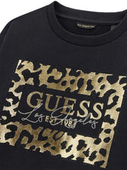 Closer look at the Guess foil logo sweatshirt.