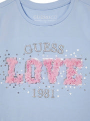 Closer view of the Guess frilled t-shirt.