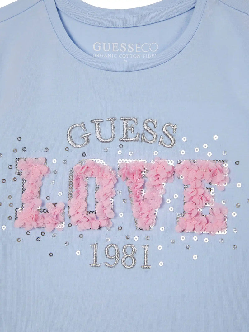 Closer view of the Guess frilled t-shirt.