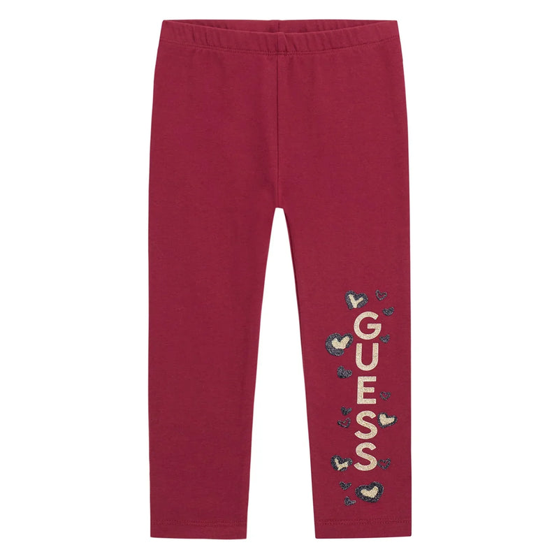 Guess girl's red glitter logo leggings - k5bb02.