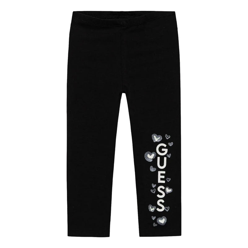 Guess girl's black glitter logo leggings - k5bb02.
