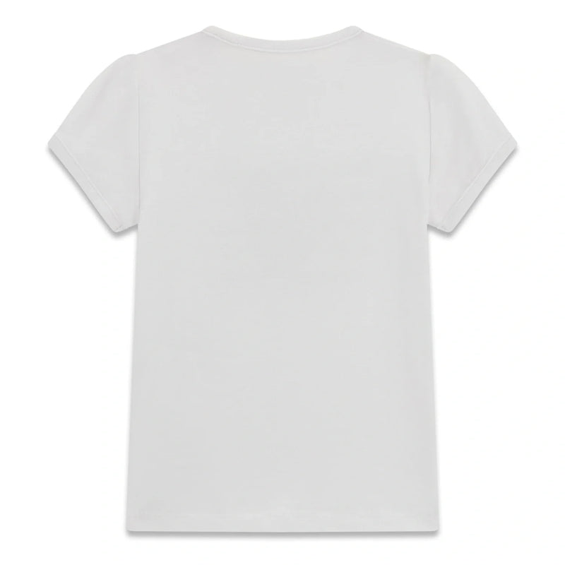 Rear view of the Guess girl's heart logo t-shirt.