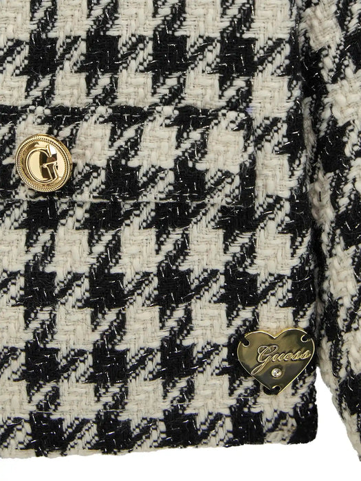 Guess houndstooth jacket with gold monogram buttons.