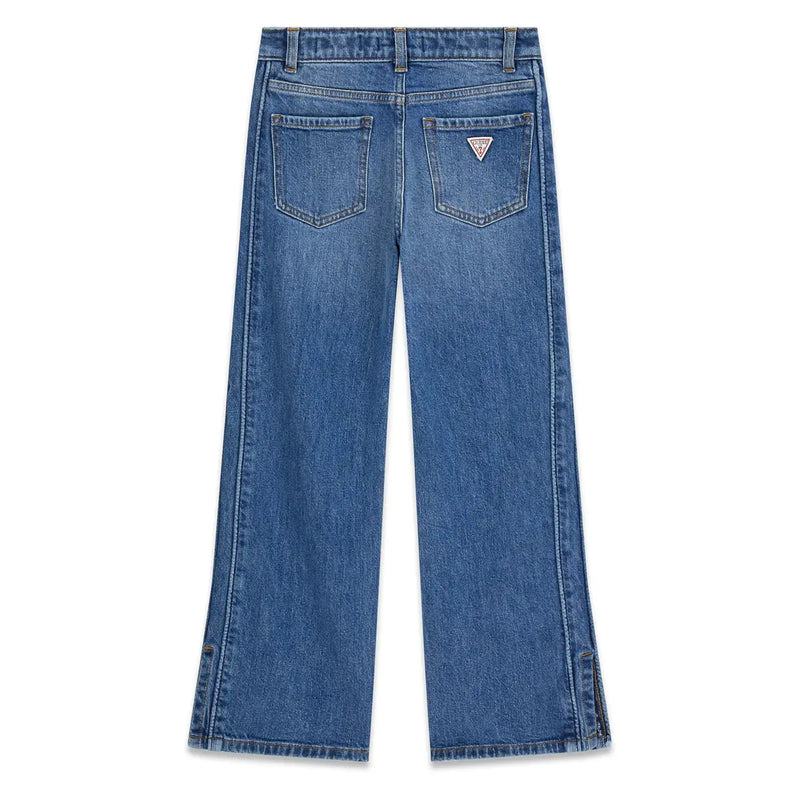 Rear view of the Guess wide leg jeans.
