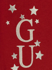 Closer view of the Guess glitter logo leggings.