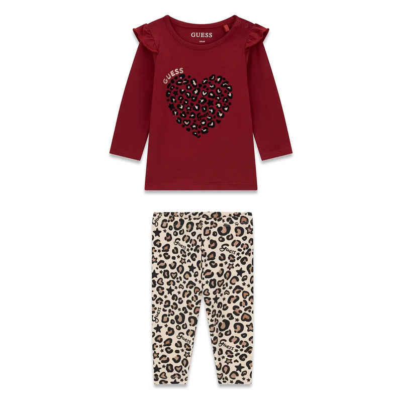 Guess Leopard Print Leggings Set - Red