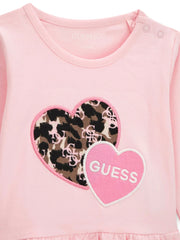 Baby girl's pink top with embroidered heart logo on the chest.
