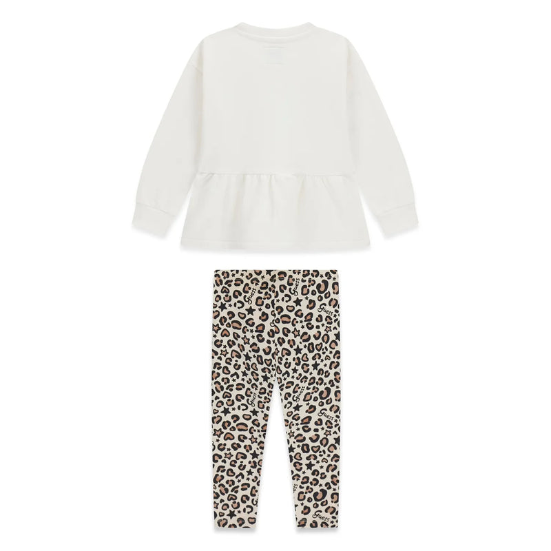 Rear view of the Guess leopard print leggings set.