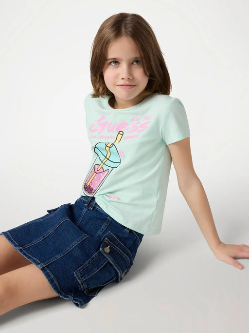 Girl modelling the Guess Logo T-Shirt.