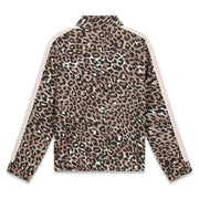 Rear view of the Guess leopard print jacket.