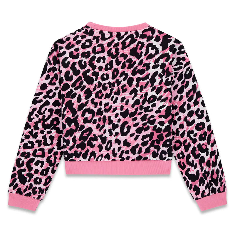 Back of the Guess pink leopard print sweatshirt.