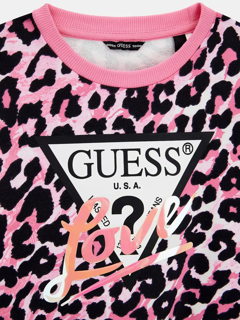 Closer view of the Guess leopard print sweatshirt.