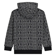 Rear view of the Guess black logo print hoodie.