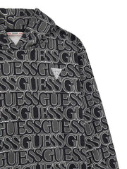 Guess logo print hoodie with gel logo patch on the chest.