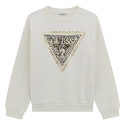 Guess girl's cream white logo sweatshirt - j5bq00.