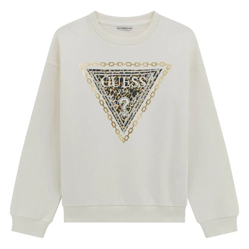 Guess girl's cream white logo sweatshirt - j5bq00.
