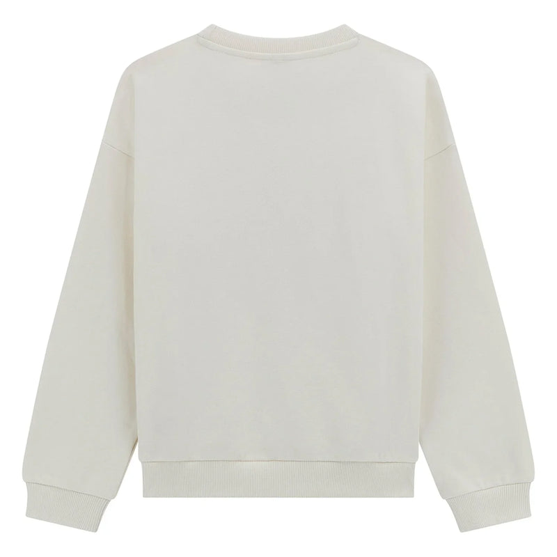 Rear view of the Guess logo sweatshirt.