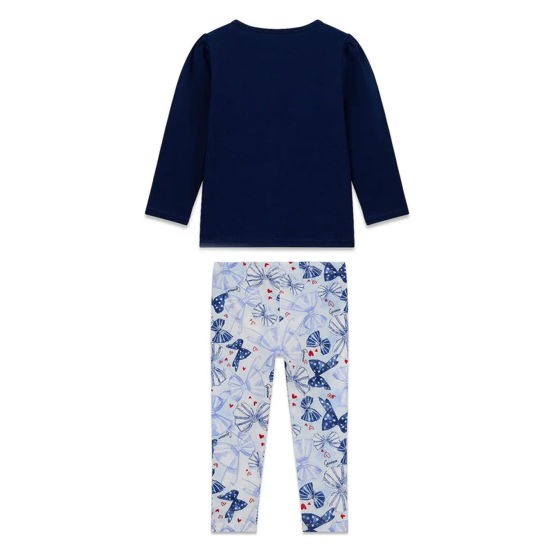 Back of the Guess navy heart logo leggings set.