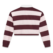 Back of the Guess burgundy long sleeve polo shirt.