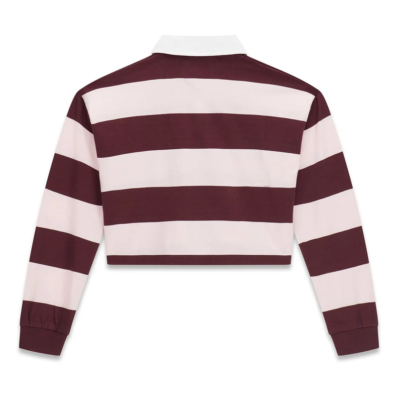 Back of the Guess burgundy long sleeve polo shirt.