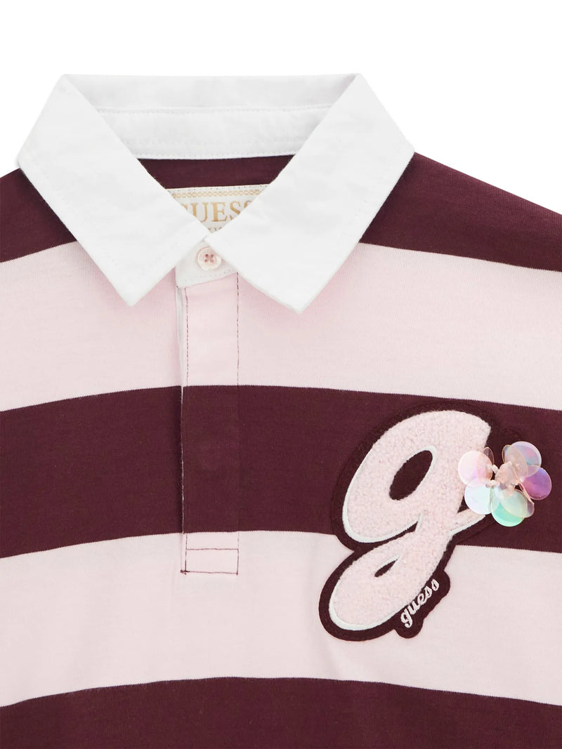 Guess long sleeve polo shirt with textured monogram logo.
