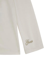 Guess long sleeve t-shirt with gold embroidered logo on the sleeve.