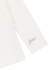 Guess long sleeve t-shirt with gold embroidered logo on the sleeve.