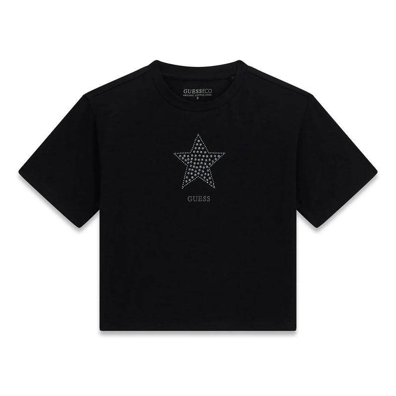 Guess girl's jet black midi t-shirt - j6ri05.