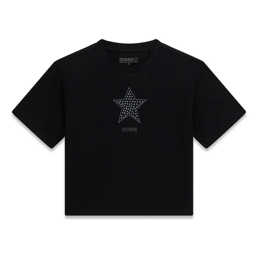 Guess girl's jet black midi t-shirt - j6ri05.